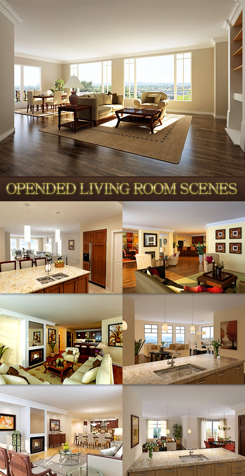 Opended Living Room Interior Scenes - 3D