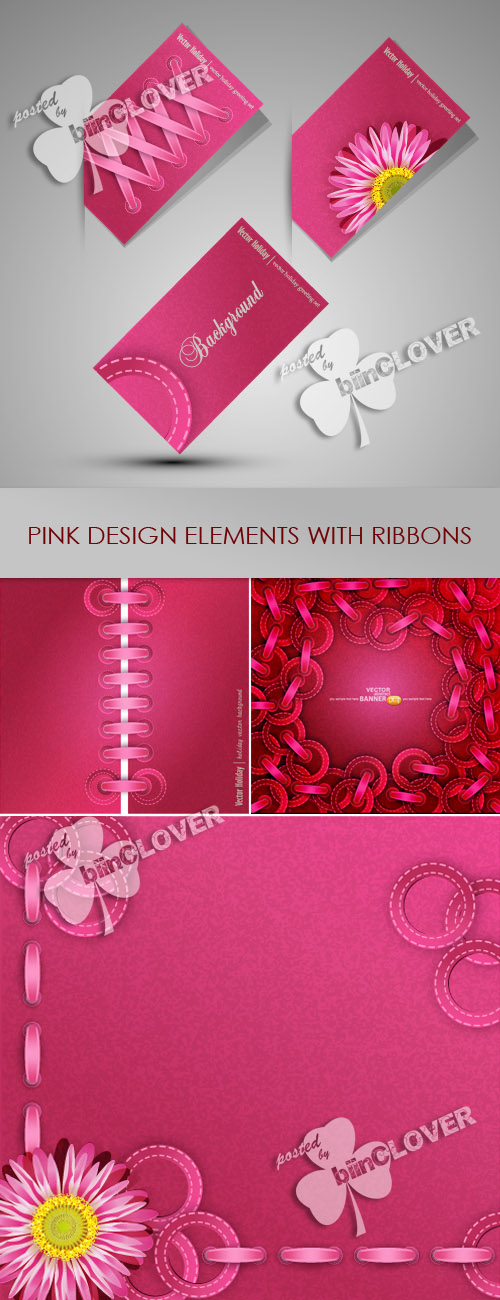 Pink design elements with ribbons 0159