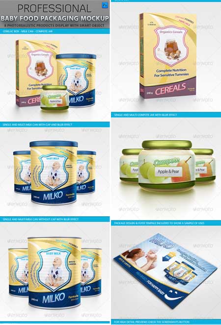 Graphicriver - Baby Food Packaging Design Mockup Photoshop Template Photoshop PSD