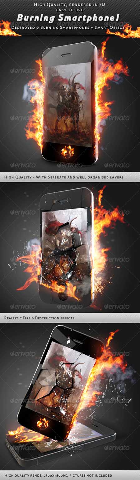 Graphicriver - Smartphone On Fire Mock-Up Photoshop Template