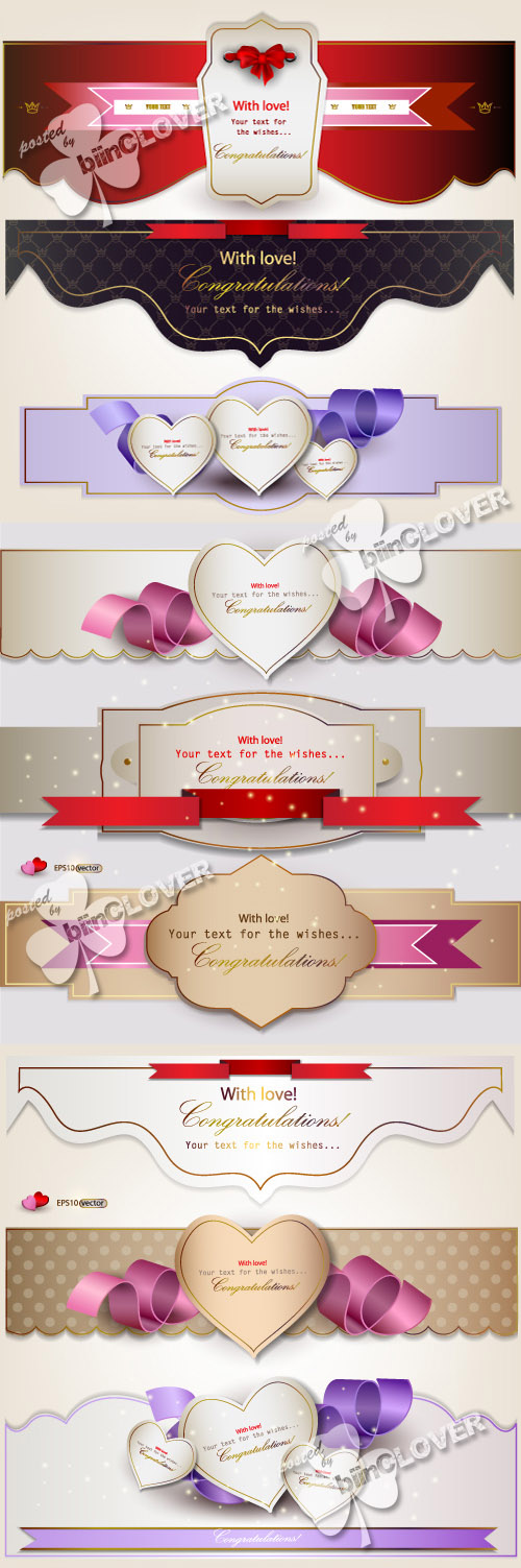 Banners with ribbons and hearts 0169